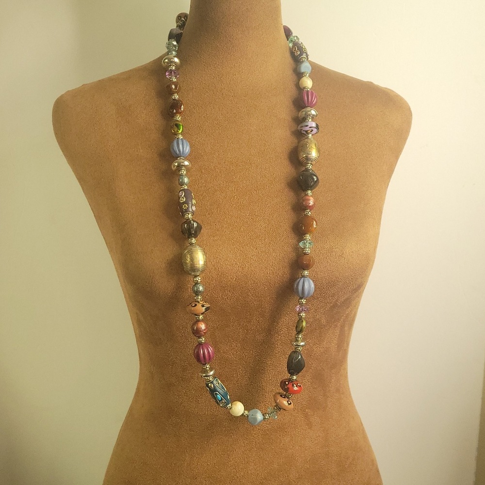 Cookie Lee Multi Color Beaded Mixed Media Statement Necklace 30"